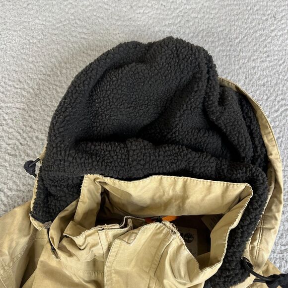Timberland Stratham Issue Jacket Men Small Tan Khaki Removable Hood Full Zip - Picture 11 of 16